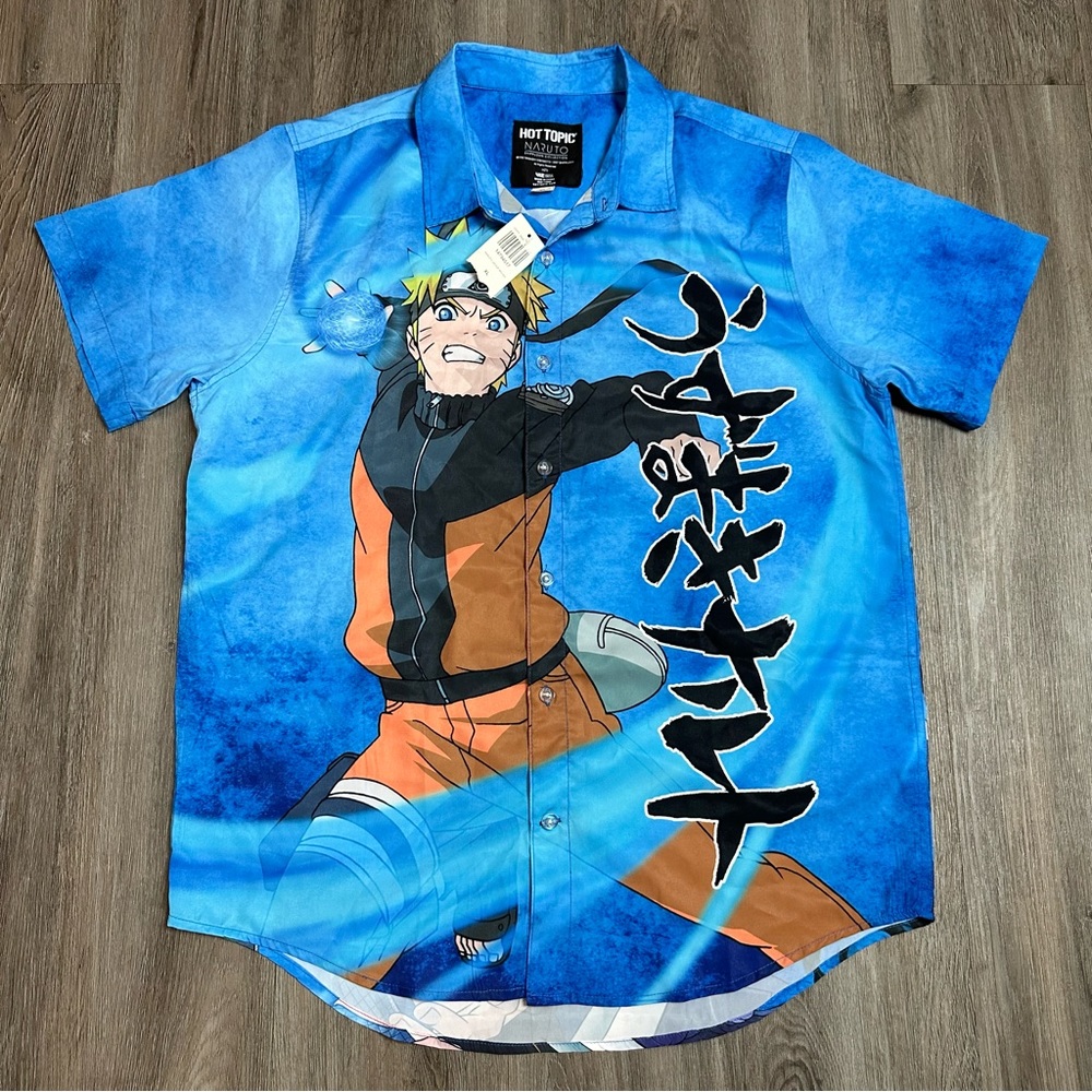 NWT 2002 Naruto hot topic shippuden collection all over print button shirt